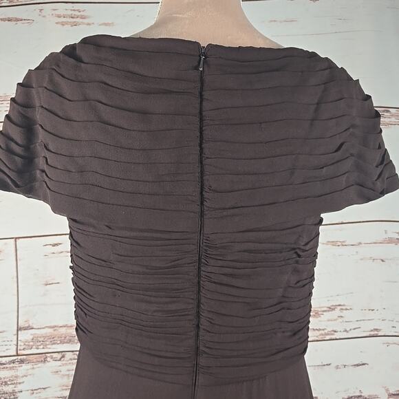 Tadashi Shoji Maxi Gown Pleated Ruched Jewel Front Brown Size 8 - Picture 8 of 11